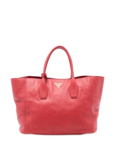 Pre-owned Prada 2010-2025 Vitello Daino Open Convertible Tote Satchel In Red
