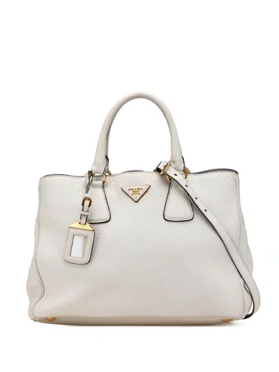 Pre-owned Prada 2010-2025 Vitello Daino Open Convertible Tote Satchel In White