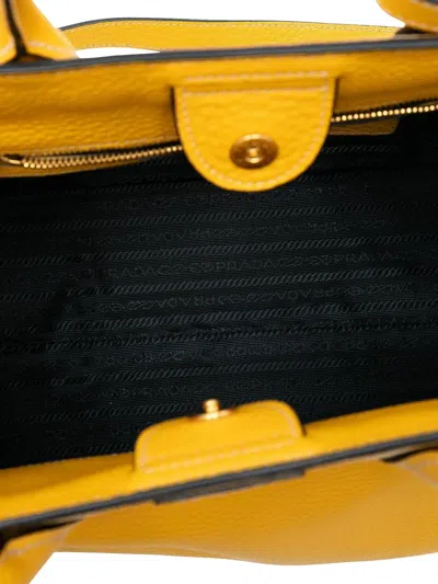 Pre-owned Prada 2010-2025 Vitello Daino Open Convertible Tote Satchel In Yellow