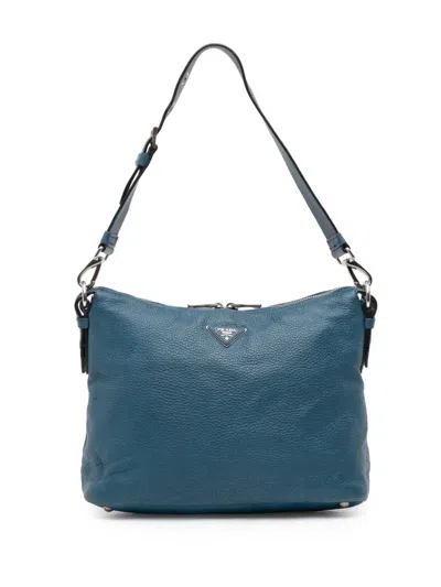 Pre-owned Prada 2010-2025 Vitello Daino Shoulder Bag In Blue