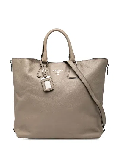 Pre-owned Prada 2010-2025 Vitello Daino Side Zip Convertible Tote Satchel In Brown