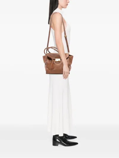 Pre-owned Prada 2010-2025 Vitello Daino Sound Lock Satchel In Brown