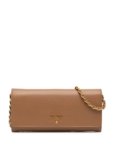 Pre-owned Prada 2010-2025 Vitello Move Wallet On Chain Crossbody Bag In Brown