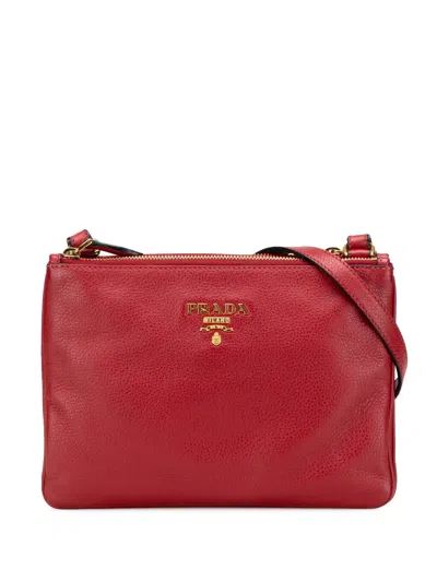 Pre-owned Prada 2010-2025 Vitello Phenix Double Zip Crossbody Bag