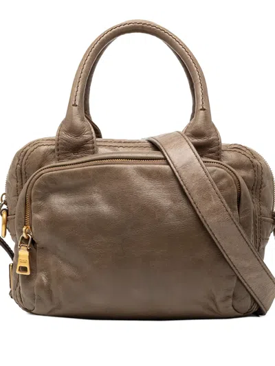 Pre-owned Prada 2010-2025 Vitello Shine Bauletto Satchel In Brown