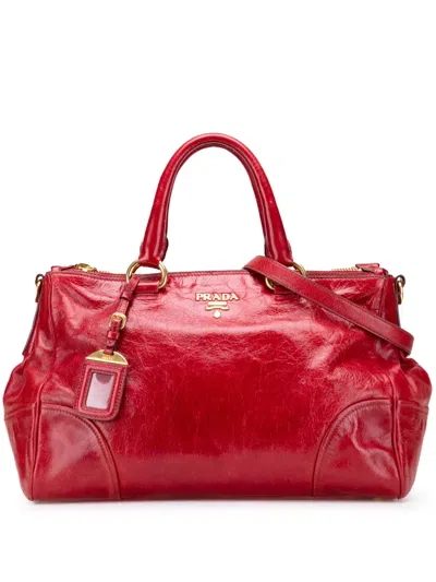 Pre-owned Prada 2010-2025 Vitello Shine Bauletto Satchel In Red