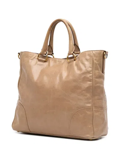 Pre-owned Prada 2010-2025 Vitello Shine Satchel In Brown