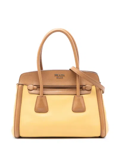 Pre-owned Prada 2010-2026 Bicolor Saffiano Cuir Trimmed Leather Satchel In Brown