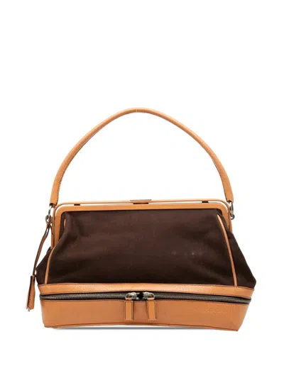 Pre-owned Prada 2010-2026 Canvas Canapa Cerniera Frame Doctor Bag Handbag In Brown