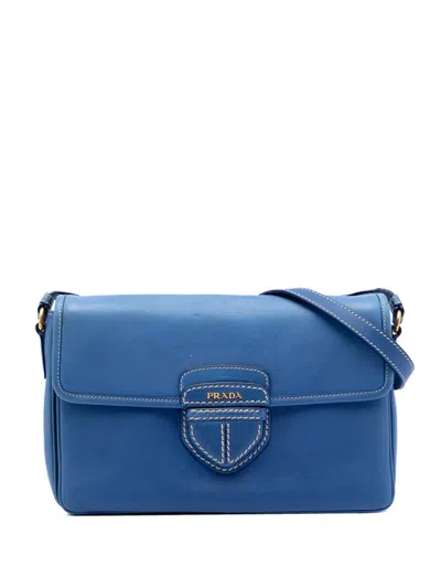 Pre-owned Prada 2010-2026 City Calf Push Lock Flap Crossbody Bag In Blue