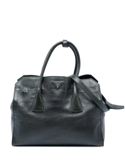 Pre-owned Prada 2010-2026 Glace Calf Zip Satchel In Green