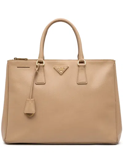 Pre-owned Prada 2010-2026 Large Saffiano Lux Galleria Double Zip Tote Bag In Brown