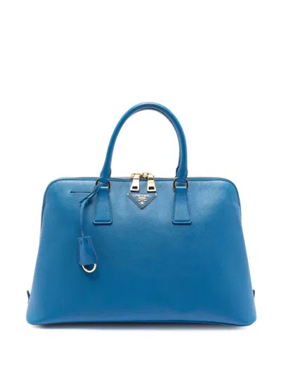 Pre-owned Prada 2010-2026 Large Saffiano Lux Promenade Satchel In Blue
