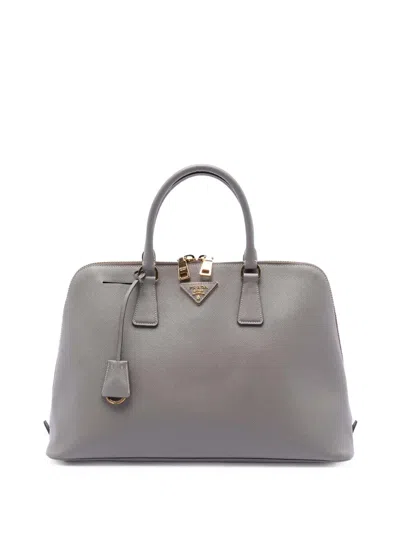 Pre-owned Prada 2010-2026 Large Saffiano Lux Promenade Satchel In Gray