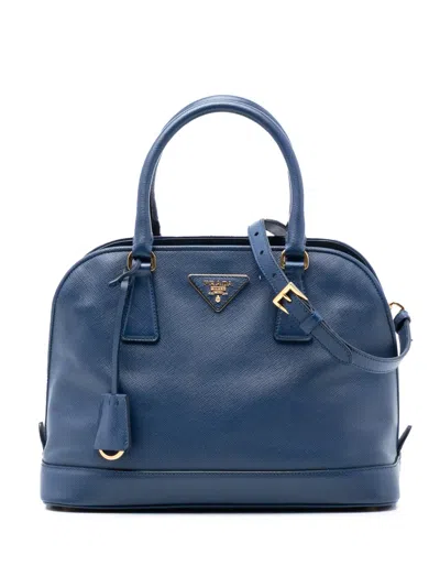 Pre-owned Prada 2010-2026 Medium Saffiano Lux Frame Promenade Satchel In Blue