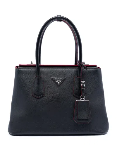 Pre-owned Prada 2010-2026 Saffiano Cuir Turnlock Twin Satchel In Black