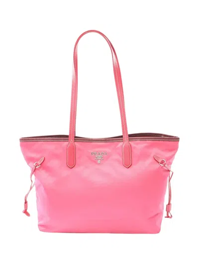 Pre-owned Prada 2010-2026 Saffiano Trimmed Tessuto Open Convertible Tote Bag In Pink