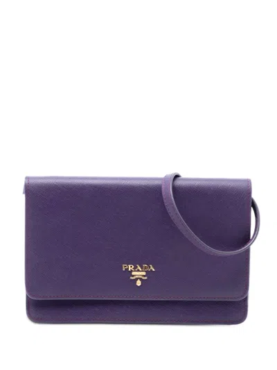 Pre-owned Prada 2010-2026 Saffiano Wallet On Strap Crossbody Bag In Purple