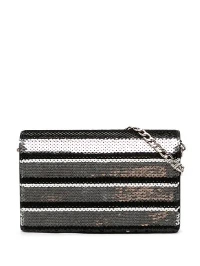 Pre-owned Prada 2010-2026 Sequin Embellished Baia Chain Flap Crossbody Bag In Silver