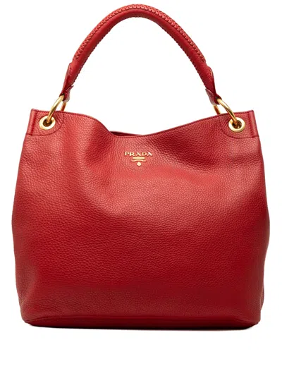 Pre-owned Prada 2010-2026 Vitello Daino Hobo Bag In Red