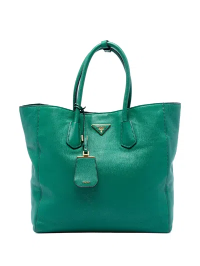 Pre-owned Prada 2010-2026 Vitello Daino Open Convertible Tote Satchel In Green