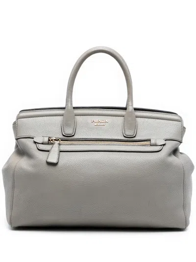 Pre-owned Prada 2010-2026 Vitello Daino Satchel In Gray