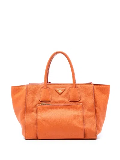 Pre-owned Prada 2010-2026 Vitello Phenix Shopping Tote Satchel In Orange