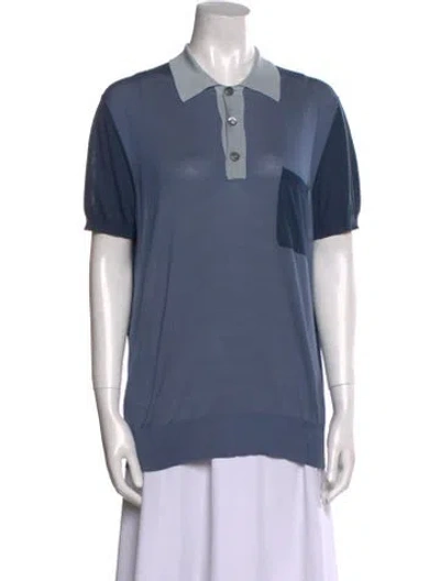 Pre-owned Prada 2010's Colorblock Pattern Henley In Blue