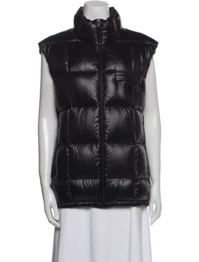 Pre-owned Prada 2010's Enameled Metal Triangle Puffer Coat In Black