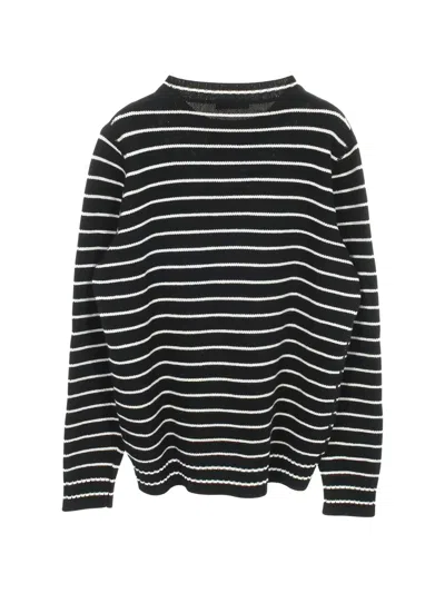 Pre-owned Prada 2010 Knit Logo Striped Crew Neck In Black