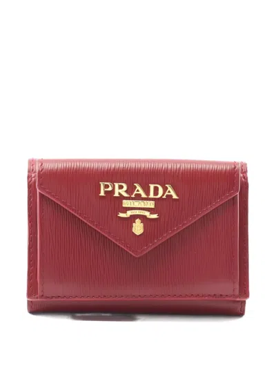 Pre-owned Prada 2010 Leather Trifold Compact Wallet In Red