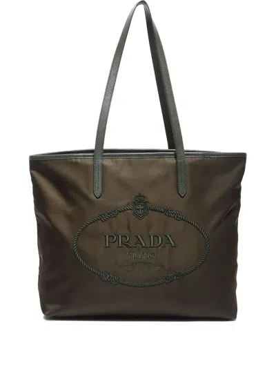 Pre-owned Prada 2010's Logo-embroidered Tote Bag In Green