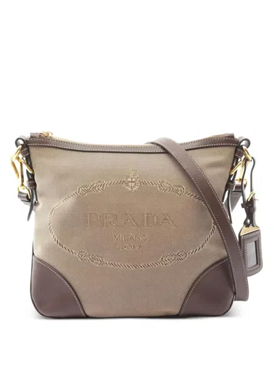 Pre-owned Prada 2010 Logo Jacquard Shoulder Bag In Neutral