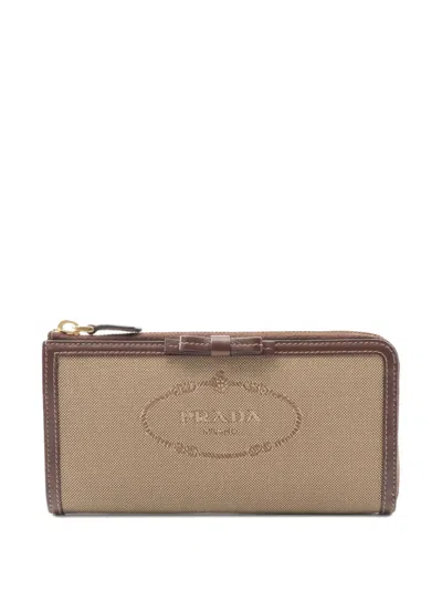 Pre-owned Prada 2010 Logo-jacquard Wallet In Brown