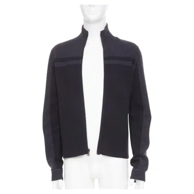 Pre-owned Prada 2010 Panel Two Tone Stripe Mock Neck Zip Knit Cardigan Sweater Jacket M In Black