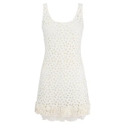 Pre-owned Prada 2010  White Broderie Anglaise 3-d Crochet Floral Mini Dress Set