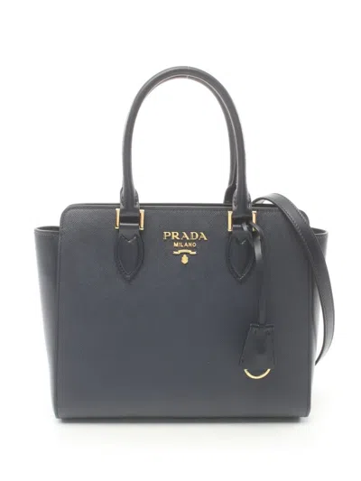 Pre-owned Prada 2010 Saffiano Leather Handbag In Navy