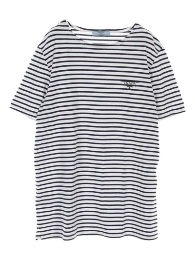 Pre-owned Prada 2010 Striped T-shirt In White