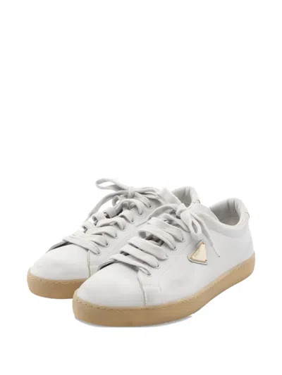 Pre-owned Prada 2010 Triangle Logo Low Cut Sneakers In White