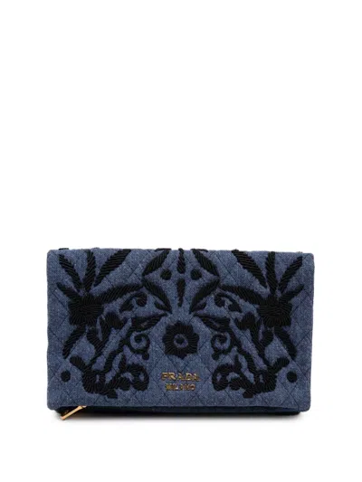 Pre-owned Prada 2010-2013 Embroidered Denim Impunto Clutch Bag In Blue