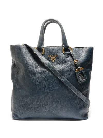 Pre-owned Prada 2010-2015 Vitello Daino Leather Tote Bag In Blue