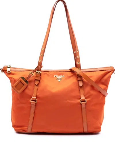 Pre-owned Prada 2010-2016 Saffiano Trimmed Tessuto Satchel In Orange