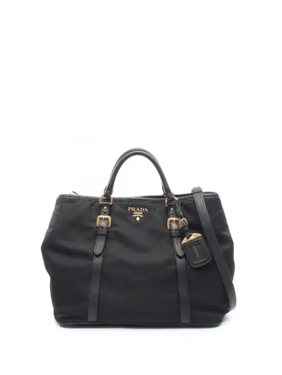 Pre-owned Prada 2010-2016 Vitello Daino Trimmed Tessuto Satchel In Black