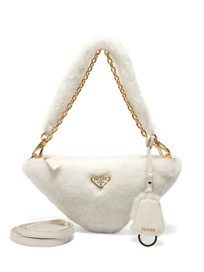 Pre-owned Prada 2010-2020s Shearling Shoulder Bag In White