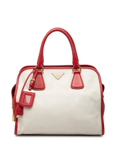 Pre-owned Prada 2010-2025 Bicolor Saffiano Handbag In White