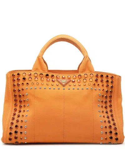 Pre-owned Prada 2010-2025 Canvas Canapa Bijoux Satchel In Orange