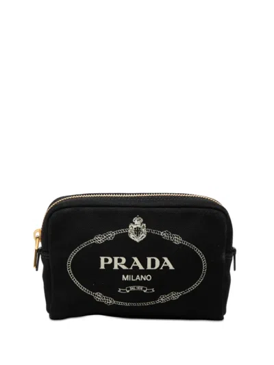Pre-owned Prada 2010-2025 Canvas Canapa Logo Pouch In Black