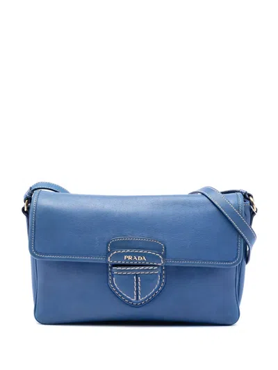 Pre-owned Prada 2010-2025 City Calf Pattina Crossbody Bag In Blue