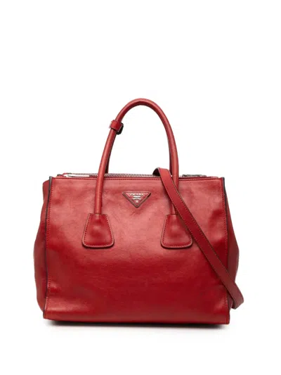 Pre-owned Prada 2010-2025 Glace Calf Twin Pocket Double Handle Satchel In Red