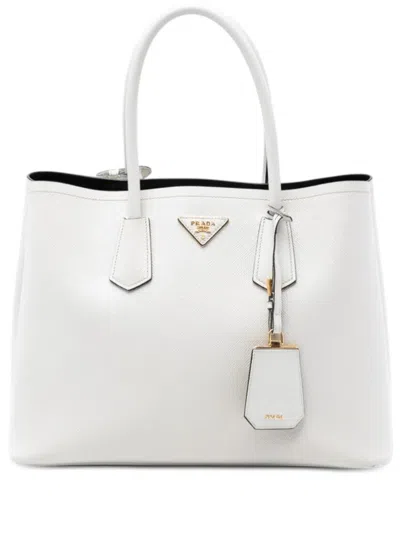 Pre-owned Prada 2010-2025 Large Saffiano Cuir Double Satchel In White